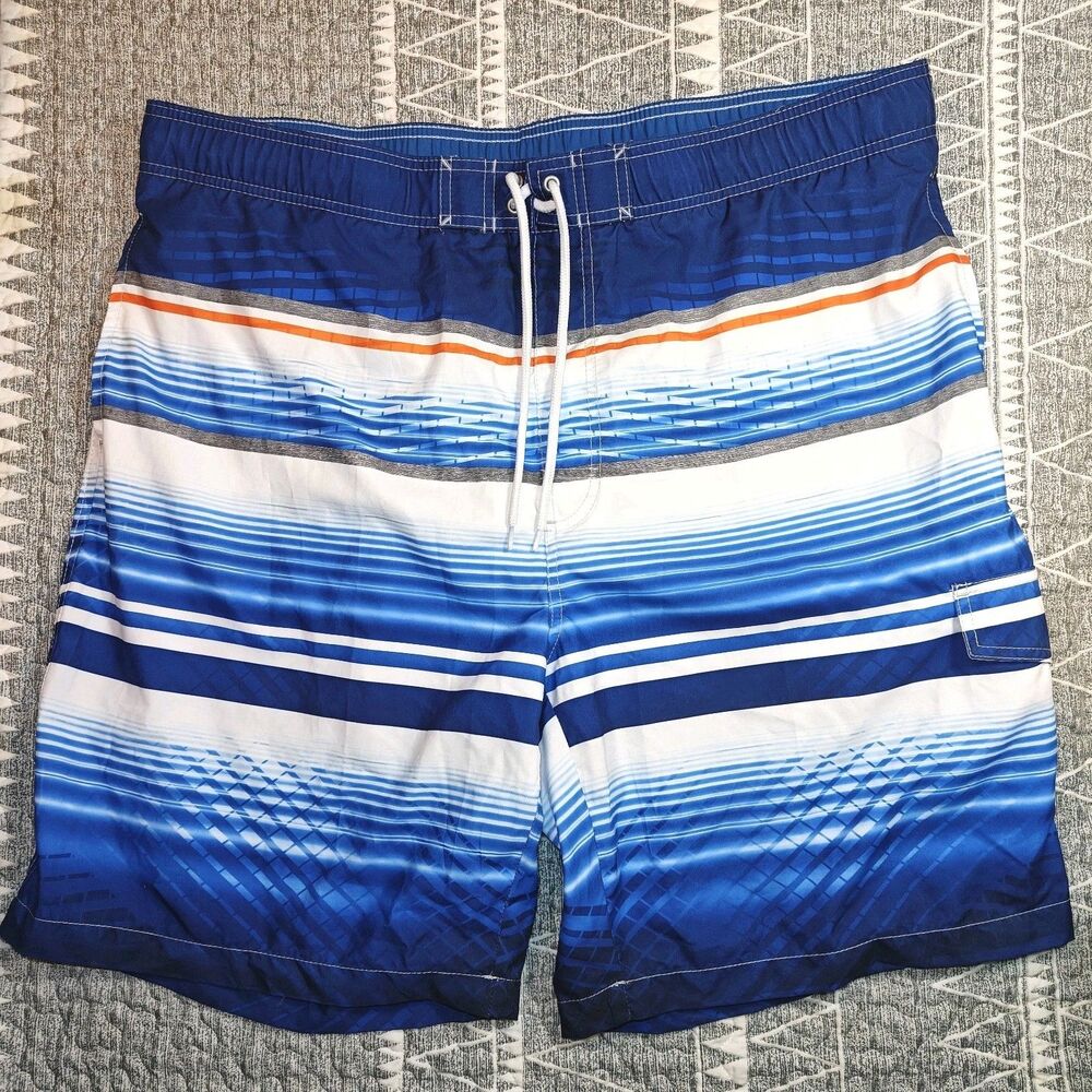 Size 2XL - Sonoma Men's Blue Striped Swim Trunk Shorts with Cargo Pockets - NWT
